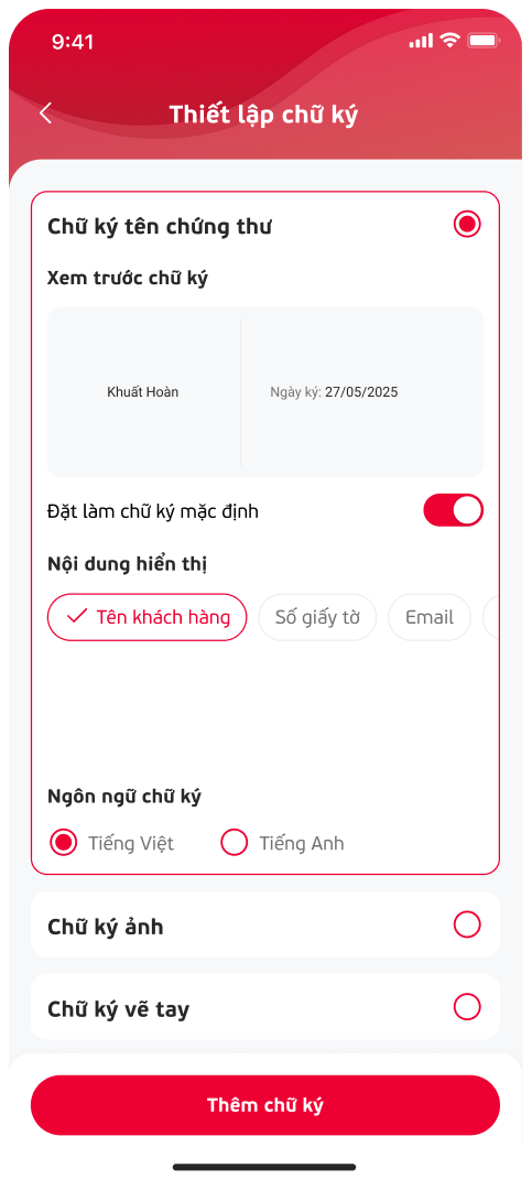 Thiết lập chữ ký final