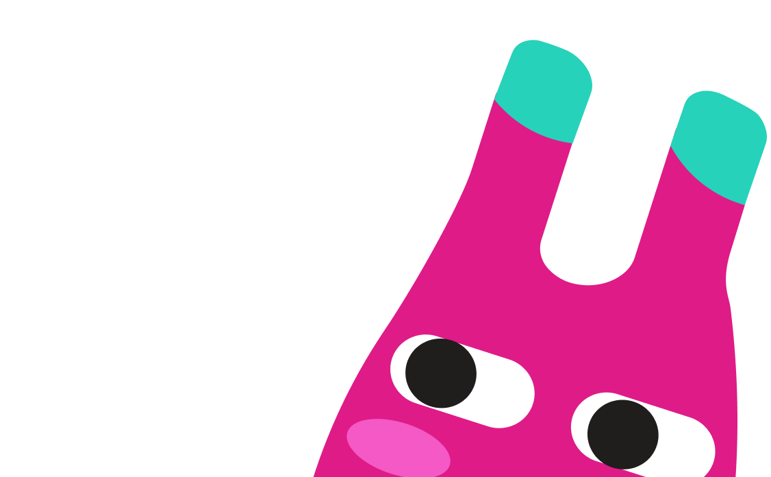 Pink mascot peeking right